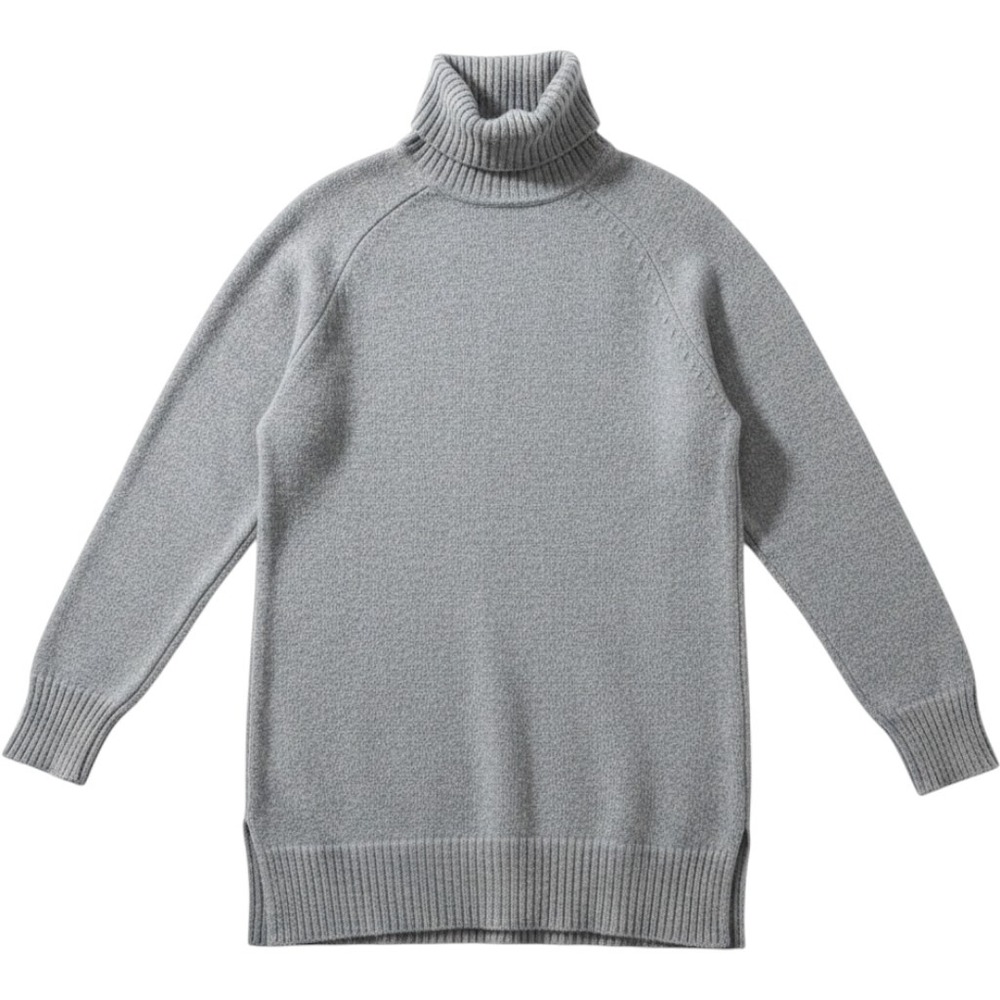 Saks Fifth Avenue Turtleneck Sweater S Gray Cashmere Side Slit Tunic Minimalist